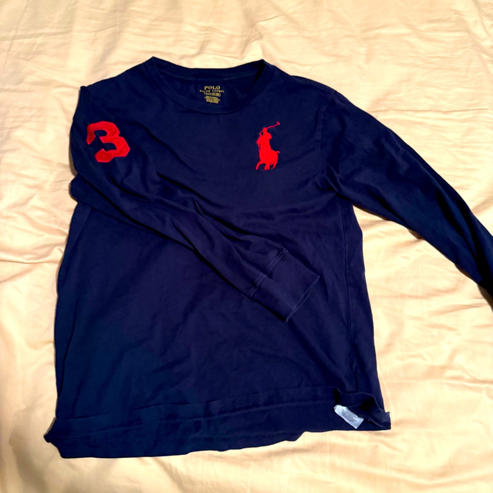 Navy Long Sleeve Big Ralph Lauren Polo Tee with Red Logo
